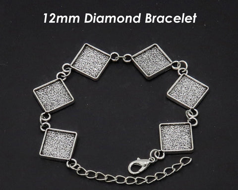 Diamond Bracelet Blanks for Jewelry Making, 12mm Bezel Bracelet Setting, 12mm Square Bracelet Base, Diamond Bezel Blank Bracelet