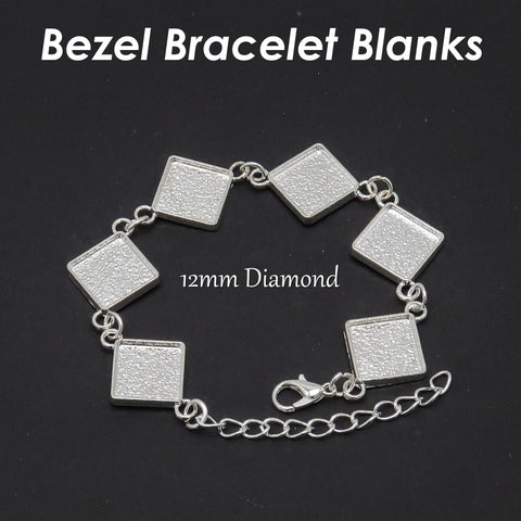 Diamond Bracelet Blanks for Jewelry Making, 12mm Bezel Bracelet Setting, 12mm Square Bracelet Base, Diamond Bezel Blank Bracelet