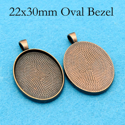 22x30mm Pendant Tray, Oval Bezel Pendant Setting, 22x30mm Cabochon Base, Oval Pendant Blanks Silver Bronze Copper Black for Jewelry Making