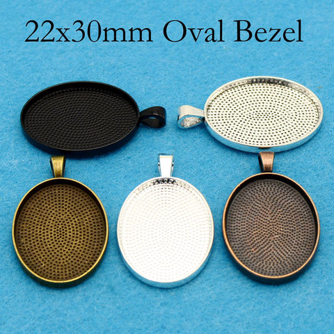 22x30mm Pendant Tray, Oval Bezel Pendant Setting, 22x30mm Cabochon Base, Oval Pendant Blanks Silver Bronze Copper Black for Jewelry Making