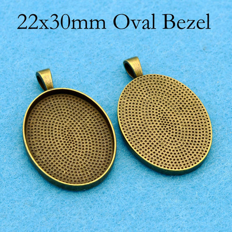 22x30mm Pendant Tray, Oval Bezel Pendant Setting, 22x30mm Cabochon Base, Oval Pendant Blanks Silver Bronze Copper Black for Jewelry Making