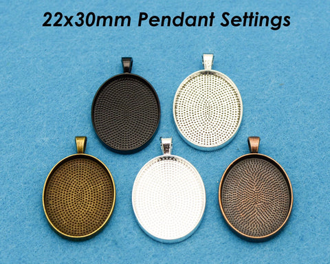 22x30mm Pendant Tray, Oval Bezel Pendant Setting, 22x30mm Cabochon Base, Oval Pendant Blanks Silver Bronze Copper Black for Jewelry Making