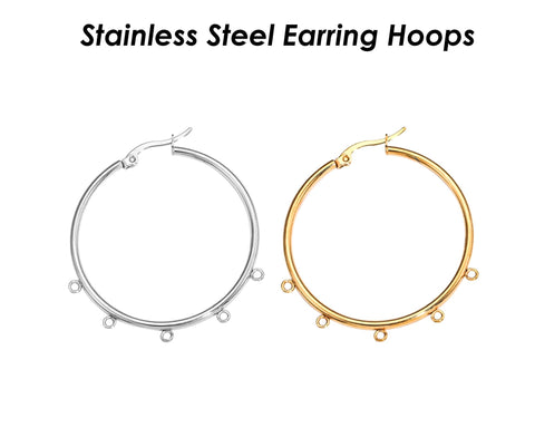 Stainless Steel Earring Hoop Gold Silver, 3 & 5 Loop Chandelier Hoop Earrings, Big Ear Hoops with Connectors, Hook Earring Findings