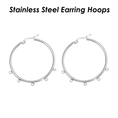 Stainless Steel Earring Hoop Gold Silver, 3 & 5 Loop Chandelier Hoop Earrings, Big Ear Hoops with Connectors, Hook Earring Findings