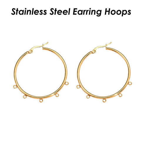 Stainless Steel Earring Hoop Gold Silver, 3 & 5 Loop Chandelier Hoop Earrings, Big Ear Hoops with Connectors, Hook Earring Findings