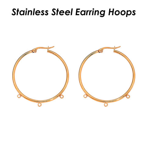 Stainless Steel Earring Hoop Gold Silver, 3 & 5 Loop Chandelier Hoop Earrings, Big Ear Hoops with Connectors, Hook Earring Findings