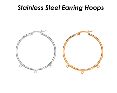 Stainless Steel Earring Hoop Gold Silver, 3 & 5 Loop Chandelier Hoop Earrings, Big Ear Hoops with Connectors, Hook Earring Findings