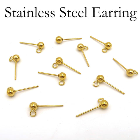 50 x Stainless Steel Ball Post Earrings, Silver Gold Stud Earring Post, Stud Earring Findings With Connectors, Ball Post Earring Supplies