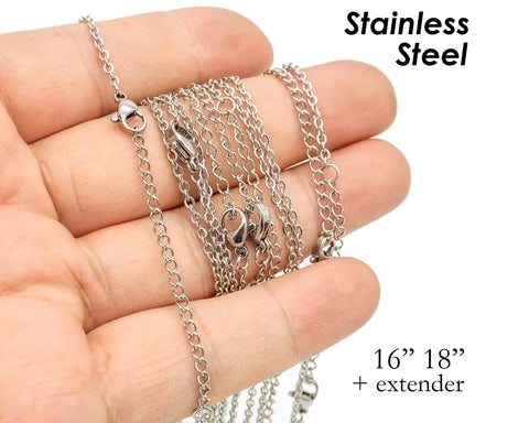 Stainless Steel Necklace with Extender, Silver Gold Stainless Steel Necklace for Women Men, 16 18 Inch Stainless Steel Chain Wholesale