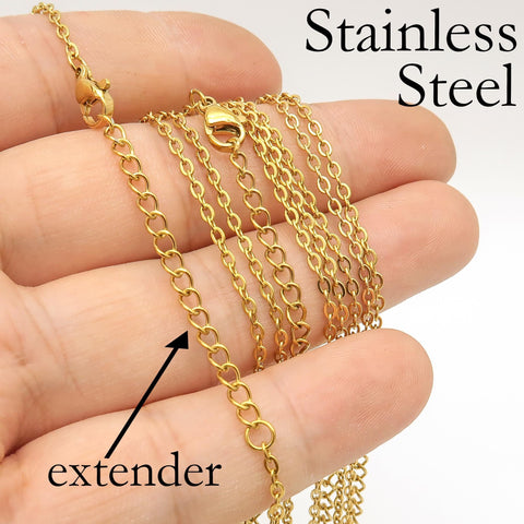 Stainless Steel Necklace with Extender, Silver Gold Stainless Steel Necklace for Women Men, 16 18 Inch Stainless Steel Chain Wholesale