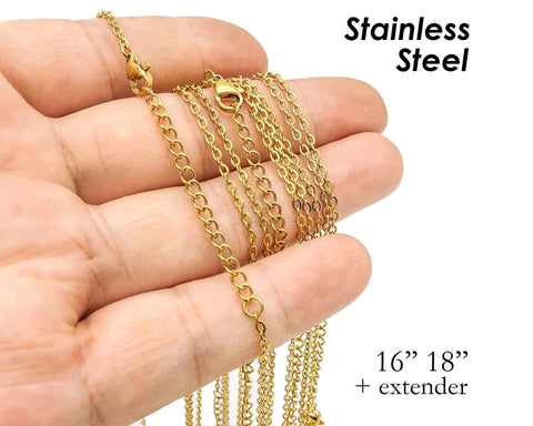 Stainless Steel Necklace with Extender, Silver Gold Stainless Steel Necklace for Women Men, 16 18 Inch Stainless Steel Chain Wholesale