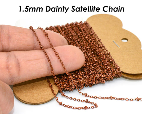 30 Feet - Copper Chain Bulk for Jewelry Making, Dark Copper Satellite Chain Bulk, Delicate Chain Bead Chain by the Foot Yard Spool Length