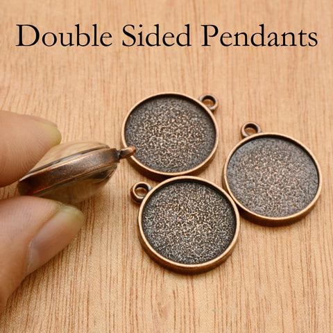 Double Sided Pendant Tray 16mm 20mm Round, Two Sided Pendant Bezel Pendant Blanks, 2 Sides Blank Pendant Setting for Jewelry Making