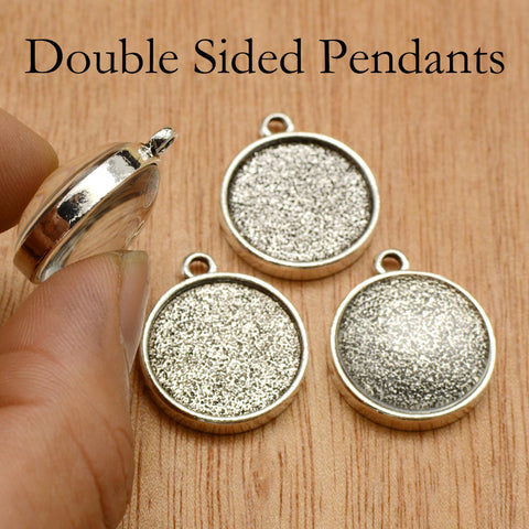 Double Sided Pendant Tray 16mm 20mm Round, Two Sided Pendant Bezel Pendant Blanks, 2 Sides Blank Pendant Setting for Jewelry Making