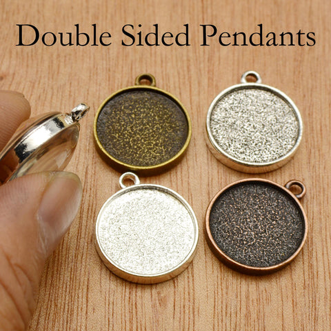 Double Sided Pendant Tray 16mm 20mm Round, Two Sided Pendant Bezel Pendant Blanks, 2 Sides Blank Pendant Setting for Jewelry Making