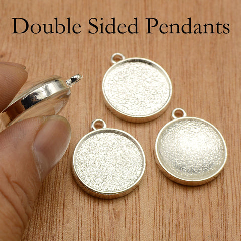 Double Sided Pendant Tray 16mm 20mm Round, Two Sided Pendant Bezel Pendant Blanks, 2 Sides Blank Pendant Setting for Jewelry Making