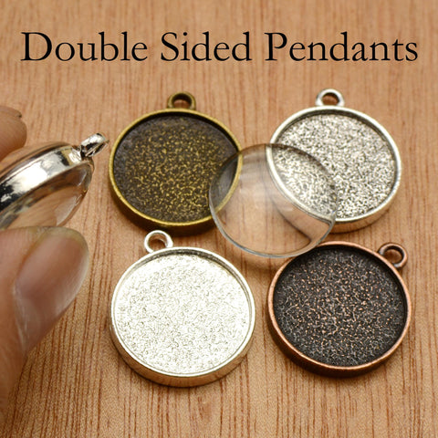 Double Sided Pendant Tray 16mm 20mm Round, Two Sided Pendant Bezel Pendant Blanks, 2 Sides Blank Pendant Setting for Jewelry Making