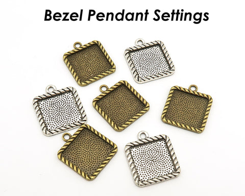 10x14mm 13x18mm Bezel Pendant Tray, Oval Bezel Setting for Cabochon Epoxy, Rope Edge Bezel Pendant Blanks For Jewelry Making