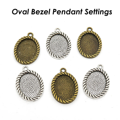 10x14mm 13x18mm Bezel Pendant Tray, Oval Bezel Setting for Cabochon Epoxy, Rope Edge Bezel Pendant Blanks For Jewelry Making