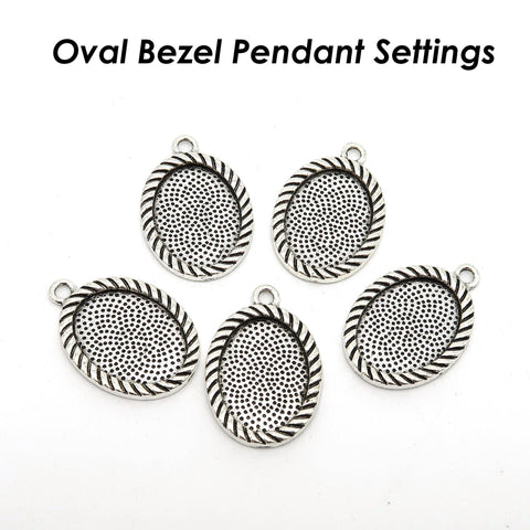 10x14mm 13x18mm Bezel Pendant Tray, Oval Bezel Setting for Cabochon Epoxy, Rope Edge Bezel Pendant Blanks For Jewelry Making