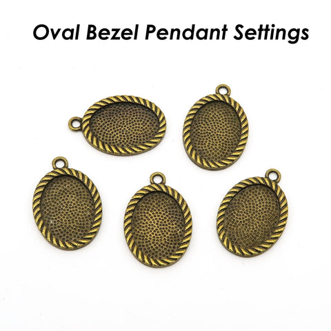 10x14mm 13x18mm Bezel Pendant Tray, Oval Bezel Setting for Cabochon Epoxy, Rope Edge Bezel Pendant Blanks For Jewelry Making