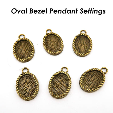 10x14mm 13x18mm Bezel Pendant Tray, Oval Bezel Setting for Cabochon Epoxy, Rope Edge Bezel Pendant Blanks For Jewelry Making