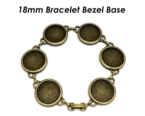 18mm Round Bezel Bracelet Blanks, Antique Silver Bronze Copper Bracelet Base Tray Setting for Cabochon Stone or Resin Jewelry Making