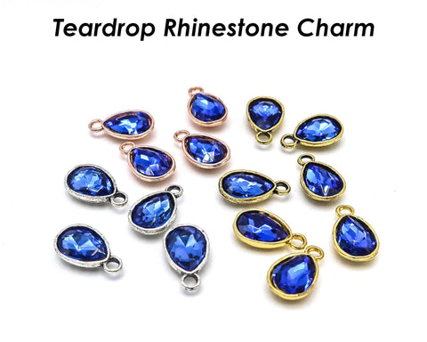 Teardrop Rhinestone Charms Silver Gold Rose Gold, Blue Stone Beads Jewelry Supplies for Earrings, Necklace Bracelet Making