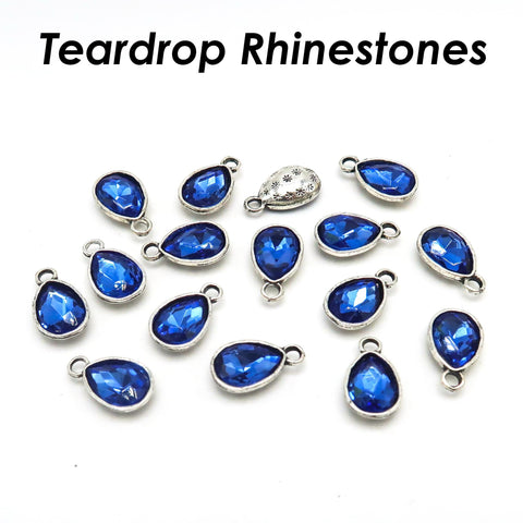 Teardrop Rhinestone Charms Silver Gold Rose Gold, Blue Stone Beads Jewelry Supplies for Earrings, Necklace Bracelet Making