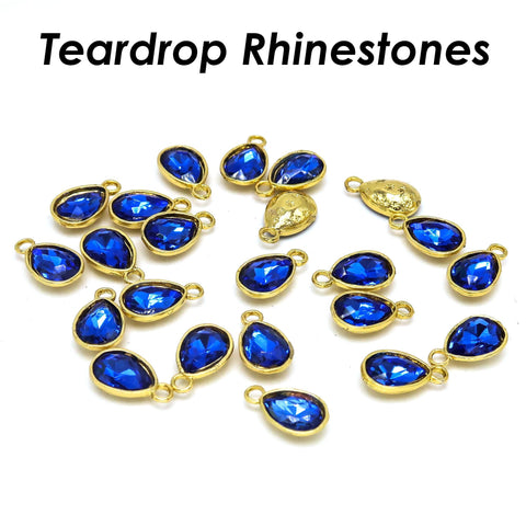 Teardrop Rhinestone Charms Silver Gold Rose Gold, Blue Stone Beads Jewelry Supplies for Earrings, Necklace Bracelet Making