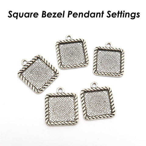 16mm 20mm Square Bezel Pendant Blank for Jewelry Making, Square Pendant Tray Cabochon Setting, Pendant Settings for Cabochon Resin Epoxy