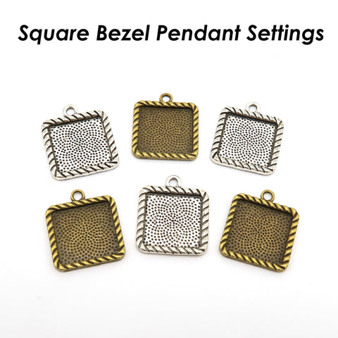 16mm 20mm Square Bezel Pendant Blank for Jewelry Making, Square Pendant Tray Cabochon Setting, Pendant Settings for Cabochon Resin Epoxy