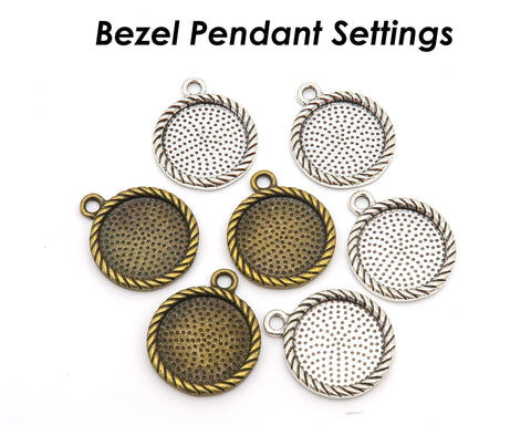 12mm 16mm 20mm Round Bezel Pendant Blanks, Pendant Setting for Jewelry Making, Round Pendant Tray Bezel Cup for Cabochon Resin Epoxy