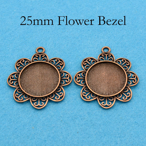 25mm Pendant Blanks, 25mm Round Bezel Pendant Base Cabochon Setting, 25mm Round Pendant Tray, Fancy Pendant Setting for Jewelry Making