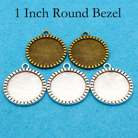 1 Inch Pendant Blanks, 1 Inch Round Bezel Pendant Base Cabochon Setting, 25mm Round Pendant Tray, Fancy Pendant Setting Cameo Setting