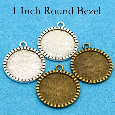 1 Inch Pendant Blanks, 1 Inch Round Bezel Pendant Base Cabochon Setting, 25mm Round Pendant Tray, Fancy Pendant Setting Cameo Setting