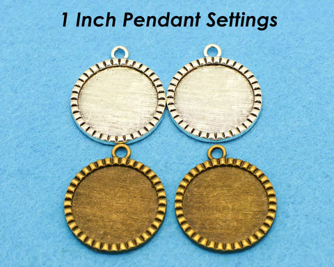 1 Inch Pendant Blanks, 1 Inch Round Bezel Pendant Base Cabochon Setting, 25mm Round Pendant Tray, Fancy Pendant Setting Cameo Setting