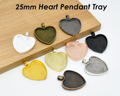 Heart Bezel Pendant Blank, 25mm Heart Pendant Tray Silver Gold Bronze Black, Heart Cabochon Setting, Personalized Jewelry Making