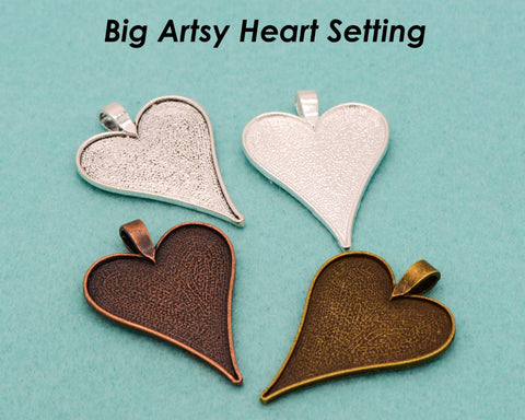 Big Arsty Heart Pendant Blanks, Big Heart Pendant Tray, Heart Bezel Pendant Setting for DIY Jewelry Making