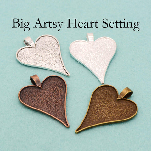 Big Arsty Heart Pendant Blanks, Big Heart Pendant Tray, Heart Bezel Pendant Setting for DIY Jewelry Making