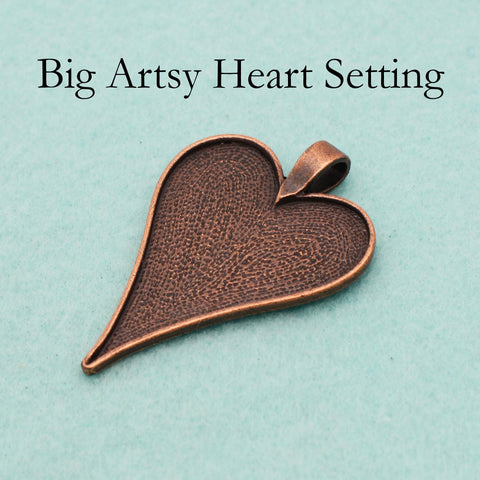 Big Arsty Heart Pendant Blanks, Big Heart Pendant Tray, Heart Bezel Pendant Setting for DIY Jewelry Making