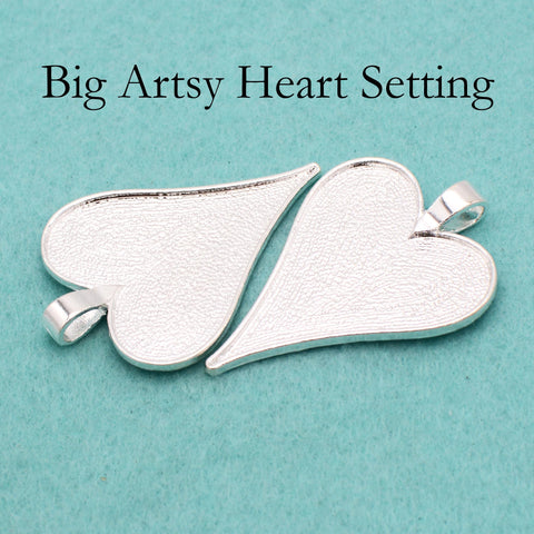 Big Arsty Heart Pendant Blanks, Big Heart Pendant Tray, Heart Bezel Pendant Setting for DIY Jewelry Making