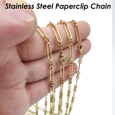 Stainless Steel PaperClip Necklace Gold Silver, Rectangle Link Paperclip Chain Paper Clip Necklace for Women Men, Paper Clip Chain