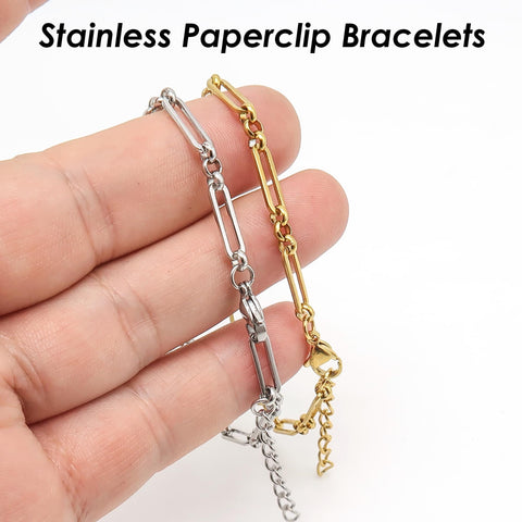 Stainless Steel Bracelet for Women Men, Tarnish Resistant Paperclip Bracelet Gold Silver Paper clip Bracelet , Paper Clip Chain Bracelet