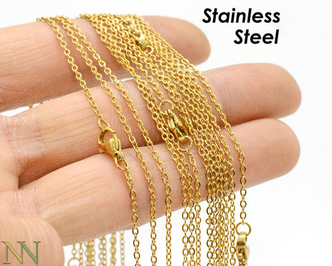 100 x Stainless Steel Necklace Gold Silver Wholesale Stainless Steel Necklace for Women Men, Tarnish Reseistant Chain for Jewlery Making