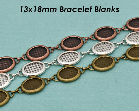 13x18mm Oval Bezel Bracelet Blanks for Jewelry Making, Blank Bracelet Setting Tray, Oval Bracelet Base for Cabochon or Resin