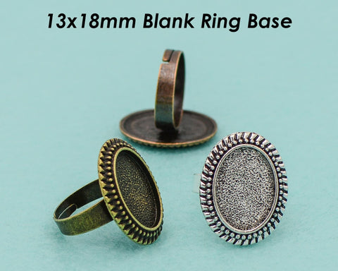 13x18mm Ring Blanks for Jewelry Making, 13x18mm Bezel Ring Base for Resin Cabochon Epoxy, Adjustable Ring Setting, Finger Ring Tray