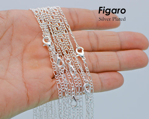 10 x Figaro Necklace for Women Men, Silver Bronze Copper Chain Necklace, Closed Link Figaro Chain Necklace for Jewelry Making