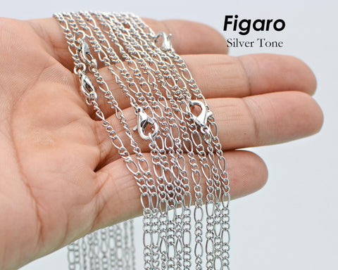 10 x Figaro Necklace for Women Men, Silver Bronze Copper Chain Necklace, Closed Link Figaro Chain Necklace for Jewelry Making