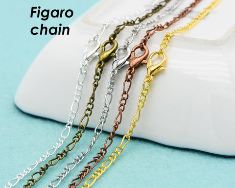 10 x Figaro Necklace for Women Men, Silver Bronze Copper Chain Necklace, Closed Link Figaro Chain Necklace for Jewelry Making